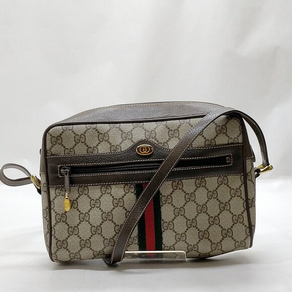 Vintage Gucci Clutch Sherry Line Brown PVC Crossbody Bag mon621-101625 - Picture 1 of 16